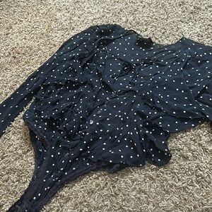 Gio Vintage Lingierie Black Creme Accent Sheer LS Bodysuit Size Medium